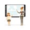 Smiling teacher woman teaching girl with an interactive board, informatics lesson at school vector Illustration