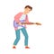 Smiling Teen Boy Standing and Playing Electric Guitar Performing on Stage Vector Illustration