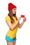 Smiling teen funky girl holding blank credit card