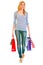 Smiling teen girl with shopping bags making step