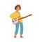 Smiling Teen Girl Standing and Playing Electric Guitar Performing on Stage Vector Illustration