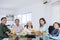 Smiling three generation family having lunch