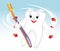 Smiling tooth with toothbrush. Cartoon