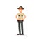 Smiling town male sheriff police officer character in official uniform standing with hands on his waist vector