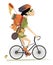 Smiling traveler woman rides a bike illustration