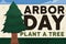 Smiling Tree in a Forest and Sign Promoting Arbor Day, Vector Illustration