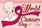 Smiling Valiant Woman with Ribbon Celebrating World Cancer Day, Vector Illustration
