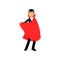 Smiling vampire character in red cape, Count Dracula wearing black suit vector Illustration