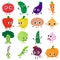 Smiling vegetables icons set, cartoon style