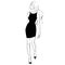 Smiling walking girl in a little black dress sketch graphic