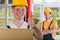 Smiling warehouseman showing thumbs up sign