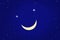 Smiling waxing moon with stars