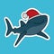 Smiling Whale Shark While Closing One Eye and Wearing a Santa Hat Cartoon, Cute Funny Character, Flat Design