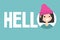 Smiling winking girl says Hello. Conceptual illustrated sign