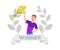 Smiling winner boy lifts up golden cup flat style, vector illustration