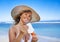 Smiling Woman Beach Summer Relax Vacation Concept