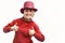 Smiling woman. Beautifu youngl woman wearing red hat and in a red sweatshirt