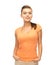 Smiling woman in blank color t-shirt