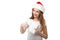 Smiling woman in christmas hat holding mail
