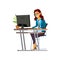 smiling woman communicate with boyfriend on computer cartoon vector