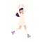 Smiling Woman Dancing on Roller Skates Performing Tricky Movement Vector Illustration