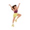 Smiling Woman Dancing on Roller Skates Performing Tricky Movement Vector Illustration