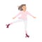 Smiling Woman Dancing on Roller Skates Performing Tricky Movement Vector Illustration