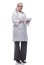 Smiling woman doctor with a digital tablet. isolated on a white