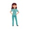 Smiling Woman Doctor with Stethoscope Hanging on Her Neck Wearing Medical Uniform Vector Illustration