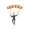 Smiling woman flying with parachute. Professional skydiver. Extreme sport. Active recreation. Flat vector design