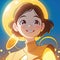 Smiling woman glowing with positive energy and creativity, cute simple anime style illustration