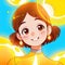 Smiling woman glowing with positive energy and creativity, cute simple anime style illustration