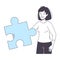 Smiling Woman Holding Blue Jigsaw Puzzle as Mosaiced Piece for Logical Game Vector Illustration