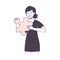 Smiling Woman Holding Pink Jigsaw Puzzle as Mosaiced Piece for Logical Game Vector Illustration