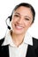 Smiling woman operator with headset