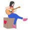 Smiling Woman play guitar doodle drawing