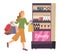 Smiling woman shopping in a cosmetics store. Young fashion girl picks up packages with toiletry