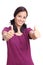 Smiling woman showing thumbs up