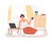 Smiling woman sitting on floor use laptop at comfortable home vector flat illustration. Happy freelancer female working