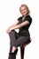 Smiling woman sitting on stool