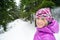 Smiling woman on snowy trails, Karkonosze Mountains, Poland