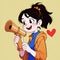 Smiling woman talking on megaphone, announcing message , cute simple anime style illustration