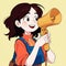 Smiling woman talking on megaphone, announcing message , cute simple anime style illustration