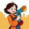Smiling woman talking on megaphone, announcing message , cute simple anime style illustration