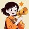 Smiling woman talking on megaphone, announcing message , cute simple anime style illustration