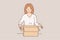 Smiling woman unpack box with order