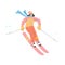 Smiling woman in warm clothes is skiing