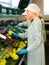 Smiling women working at a fruit warehouse