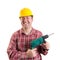 Smiling workman with a drill