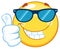 Smiling Yellow Emoticon Cartoon Mascot Character With Sunglasses Giving A Thumb Up